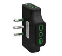 Ekon Adaptador multienchufe Plano, 3 enchufes Europeos, Enchufe Italiano 16A, Fabricado en Italia, Ahorra Espacio, Negro