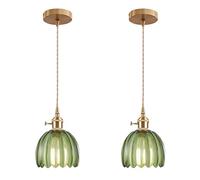 EKSED Lámpara Colgante Vintage de Vidrio con Casquillo E27 y Interruptor Giratorio, Pantalla con Forma de Pétalo para Cocina, Comedor o Dormitorio (verde, 2 unidades)