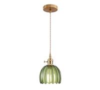 EKSED Lámpara Colgante Vintage de Vidrio con Casquillo E27 y Interruptor Giratorio, Pantalla con Forma de Pétalo para Cocina, Comedor o Dormitorio (verde, 1 unidad)