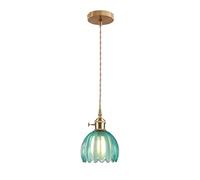 EKSED Lámpara Colgante Vintage de Vidrio con Casquillo E27 y Interruptor Giratorio, Pantalla con Forma de Pétalo para Cocina, Comedor o Dormitorio (azul, 1 unidad)