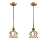 EKSED Lámpara Colgante Vintage de Vidrio con Casquillo E27 y Interruptor Giratorio, Pantalla con Forma de Pétalo para Cocina, Comedor o Dormitorio (ámbar, 2 unidades)