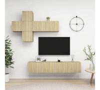 El juego de 7 piezas para mueble de televisión "Living", acabado en roble Sonoma, fabricado en material de madera