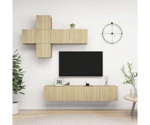 El juego de 7 piezas para mueble de televisión "Living", acabado en roble Sonoma, fabricado en material de madera