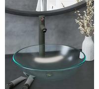El lavabo para baño de The Living Store, con grifo y sistema de desagüe, está fabricado en vidrio templado y satinado