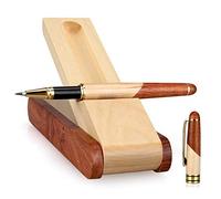 El mejor juego de regalo de bolígrafo de gel de madera con caja de soporte para bolígrafo hecho a mano y recargas, bolígrafo de negocios con estuche de exhibición de bolígrafo elegante