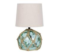 El Mercader del Mar Lámpara marinera de mesa de noche con forma de boya náutica con malla en cabo de cáñamo,Ø15cm X 30cm, con pantalla cilíndrica en color crudo E27, color verde
