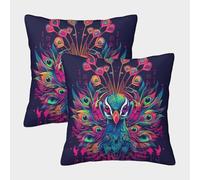El Pavo Real Abre su Cola Fundas De Almohada Cojines Decorativos Impresos En 3D,para Sofá Cama 50x50cm 2 Paquetes