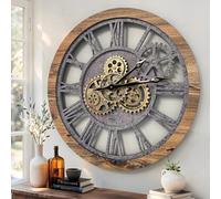 El Reloj de Engranajes Reloj de Pared Original con Mecanismo de Movimiento Real, Vintage, Industrial, de Gran tamaño, rústico (24 Pulgadas, 60 cm), Madera e Piedra