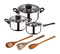 El set de baterías de cocina Toledo 5pc aptas para inducción+ San Ignacio AGROS Set 3pc utensilios cocina madera acacia