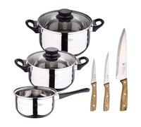 Set de baterías de cocina toledo 5pc aptas para inducción+ set de 3 cuchillos de acero inoxidable para cocina noia san ignacio