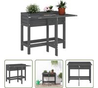El vivero "The Living Store" con caja para plantas y mesa plegable, color gris, madera maciza de pino