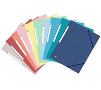 Elba - Lote de 10 carpetas de elástico con 3 solapas, tamaño A4 - Hechas de cartón de diferentes colores brillantes