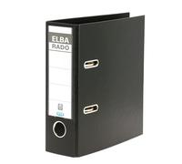 ELBA rado - Carpeta de plástico, A5 de alto, 7,5 cm de ancho, color blanco con cartel rotulable en el lomo, archivador de anillas, clasificador, carpeta para oficina, color Negro A5 hoch