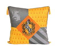 Elbenwald Harry Potter Almohadas con borlas en el diseño de Hufflepuff con Parche Cresta Bordado en los Colores de la casa Gris 48 x 48 cm