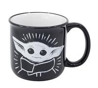 Elbenwald Star Wars The Mandalorian Taza con motivo Grogu The Force Is Strong 400 ml, altura de 9 cm Cerámica Negro Blanco