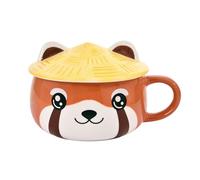 Elbenwald Taza Kawaii con diseño de Panda Rojo, con Tapa, Capacidad 450 ml, Altura 9 cm (con Tapa), en cerámica Roja, para Fanáticos del Anime