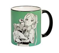 Elbenwald Taza para fans de Frieren con diseño de personajes, impresión completa, 320 ml, capacidad de 9 cm de altura, taza de café para fans del anime, cerámica, verde