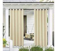 ele ELEOPTION Cortinas de Exterior, Resistentes al Agua, Protección UV, Cortina Exterior con Ojales, Cortina Opaca para Jardín, Patio, Balcón, Beige, 1 Trozo / 132 X 240cm