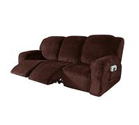 ele ELEOPTION Funda de Sillón Reclinable Relax, Funda de Sillón Extensible de Terciopelo, Funda de Sillón de Masaje Lavable en Casa, Protector de Sillón Reclinable - 3 Plaza (8 Piezas), Marrón Oscuro