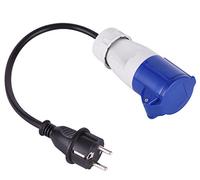 Electraline 20848043F, Adaptador Industrial con 1 Toma CEE + Enchufe Schuko (por Caravana, Obra de construcción, Barco, Autocaravana, Camping) - Área Exterior IP44, Negro