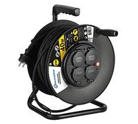 Electraline 208678 - Enrollador eléctrico profesional (40M para obras de obra, IP44, con guía para cable, platino fijo y mango ergonómico, color negro