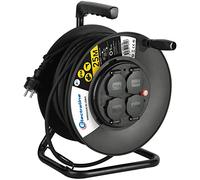 Electraline 20868128D - Prolongador eléctrico (IP44 profesional (25 m, con enrollamiento), color negro