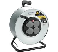 Electraline 208686 - Enrollador eléctrico profesional para obras en metal 4 enchufes, IP44, con guía para el cable (sin cable) y mango ergonómico y práctico para guantes de trabajo