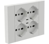Electraline 22107 toma de corriente incorporada Quadra 4 plazas universal P40 + 2 USB-C, compatible con todas las cajas empotradas de 3 vías (mampostería o placas de yeso)