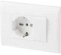 Electraline 22120 Bloque de toma universal + desviador con placa/juego placa premontada 1 toma universal P40 16 A + 1 desviador 10 A, dos tornillos de montaje, blanco