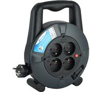 Electraline 28907 - Enrollador alargador doméstico, sección de cable, 3 G1 mm², 5 m, 4 tomas 16 A, color negro