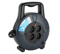 Electraline 28909 - Enrollador alargador doméstico, sección de cable 3G1 mm², 15 m, 4 tomas 16 A, color negro