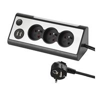 Electraline 35430, Bloc Multiprises d’angle, 3 Prises, 2 Ports USB + LED + Interrupteur On/Off pour Éteindre/allumer la LED, Câble 1, 5M