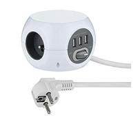 Electraline 35443 - Mini cubo con 3 puertos USB 2.4A, bloque de 3 tomas con interruptor, alargador múltiple (3 m), color blanco
