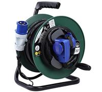 Electraline 49207 Extensión con enrollacables 20M para camper, camping, caravana, IP44, 2 tomas (industrial + Schuko), Cable AT-N07V3V3-F Sección 3G2.5