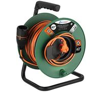 Electraline 49248 Alargador con Enrollacables 40 m, Sistema Antidesconexión Electralock, 2 x 1,5 mm², Negro y Naranja