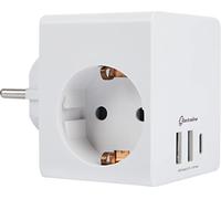 Electraline 55085 Adaptador Regleta Base Multiple Cubo 3 Tomas Schuko 3 USB3.4A 17W (2 USBa 1 USBC) para Cargar simultáneamente Cualquier Dispositivo electrónico (Smartphone o Tablet), Blanco