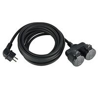 Electraline 55093 Cable alargador 5M Adaptador doble con 2 Enchufes Schuko (Doble extensión, 2 Conectores hembra, Para exteriores IP44 ), Cable de Goma H07RN-F 3G1.5, Cable de extensión de tipo Schuko