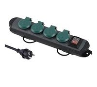 Electraline 62185 Regleta Base Multiple profesional para exteriores, 4 enchufes Schuko con enchufe IP44, cable de goma H07RN-F 3G1.5 de 1,8 metros, Negro/Verde