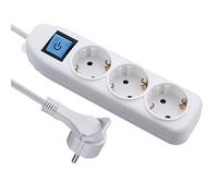 Electraline 62442 Regleta de 3 Tomas Schuko con Interruptor ON/FF, Cable 3 m, Sección 3G1.5, Clavija Extra Plana, Color Blanco