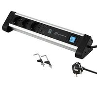 Electraline 62556 Regleta Base Múltiple Oficina, con 3 Tomas Schuko + 2 Portas USB 60W (1 de Tipo C (Power Delivery) para cargar computadoras + 1 USB 3.0A Q.C.), Fijacion con 2 Soportes Incluido