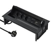 Electraline 62577 Regleta Base Múltiple retráctil para escritorio/mesa Toma empotrada con 3 tomas Schuko + 2 USB 3.1A (1 tipo A + 1 tipo C) 15.5W, 1 Toma RJ45, 1 Toma HDMIm, cable 2M