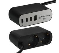 Electraline 62583 Regleta Base Multiple de Escritorio/Mesa de trabajo Electradock 2 Tomas Schuko + 1 USB-A + 3 USB C 35W PD Power Delivery, Cable H05VV-F 3G1.5 Longitud 2M, Enchufe Schuko