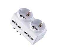 Electraline 71063 - Adaptador De 2 Zócalos Schuko Sockets E 4 10/16, Plug 16A 230V, White, color: blanco