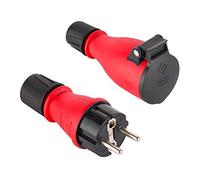 Electraline 92383 Paquete de 1 Clavija Enchufe Schuko + 1 Base Aerea Profesional, Protección IP54, con Tornillo retenedor para facilitar el cableado, Rojo, Confezione da 1