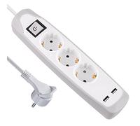 Electraline Gummy 62153 Regleta Base 3 Enchufes y 2 USB 2.1A - Cover de silicona - cable 2 m clavija plana