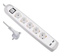 Electraline Gummy 62159 Regleta Base 5 Enchufes y 2 USB 2.1A - Cover de silicona - cable 2 m clavija plana
