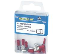 Electro Dh DH: Caja de 10 Terminales Faston Hembra Aislados para Cables de 0.5 a 1.5 Mm² en Color Rojo