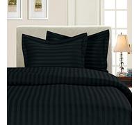 Elegancia y Confort® 1500 Hilos - Damasco Stripes- Egipcio Calidad Tacto Suave Arrugas y Resistente a la decoloración 3 Juego de Funda de edredón, Full/Reina, Color Negro