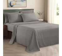 Elegancia y Confort 1500 Hilos Egipcio Calidad de Seda Arrugas Juego de Rayas Juego de sábanas, King, Color Gris