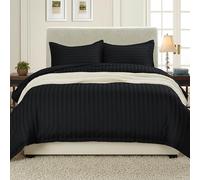 Elegancia y Confort® Arruga y Resistente a la decoloración 1500 Hilos - Damasco Rayas Egipcio Calidad Lujoso Suave como la Seda 3pc Juego de Funda de edredón, King/Cal-King, Negro